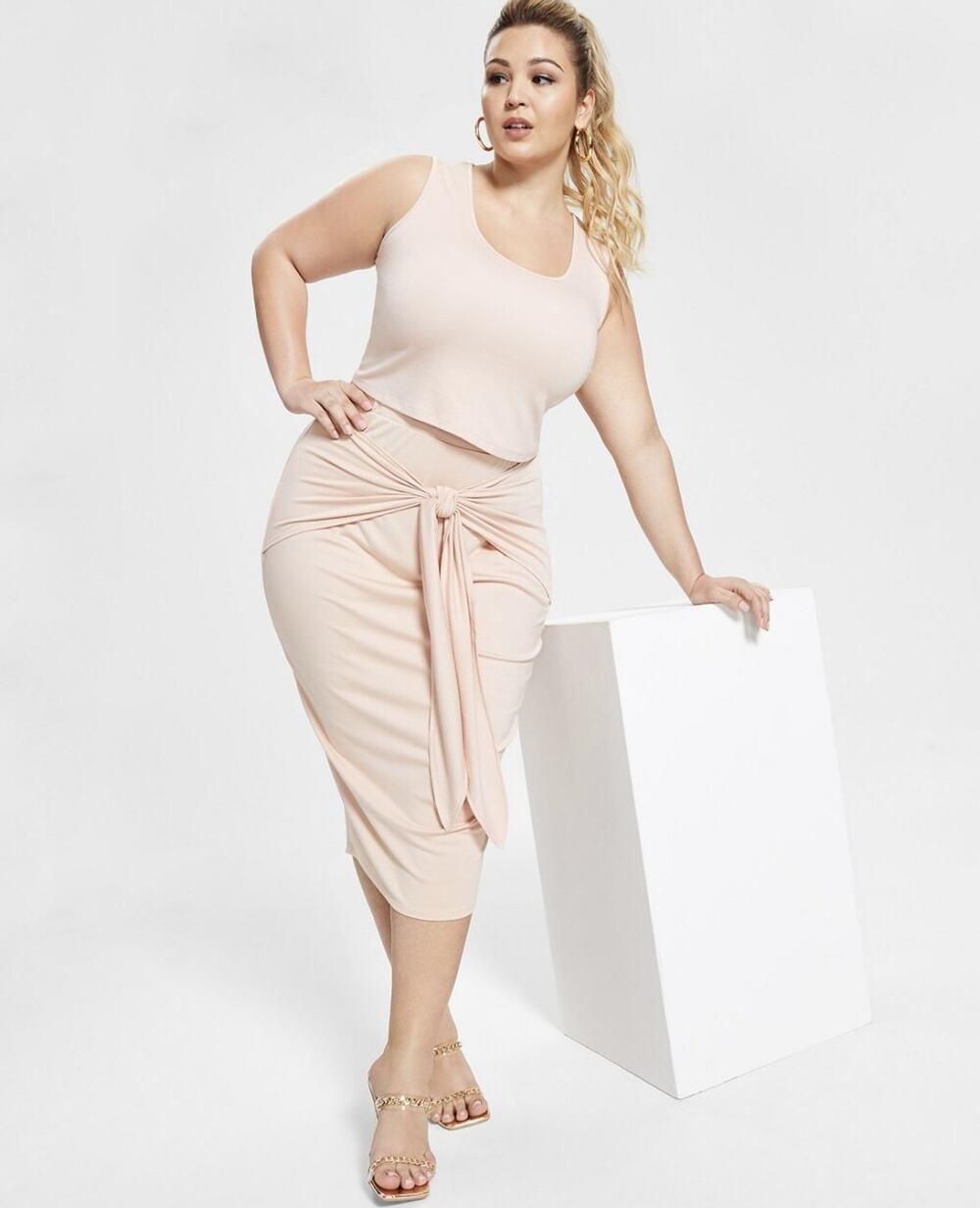 Nina Parker Women's Trendy Tie-Front Midi Skirt Cameo Rose Plus Size 2X